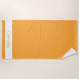 黄色のオレンジ色の花嫁の名前の書エレガント跡 ビーチタオル