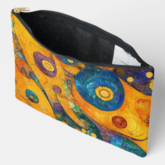 黄色のオレンジ色の青い紫の抽象芸術 アクセサリーポーチ (見開き)