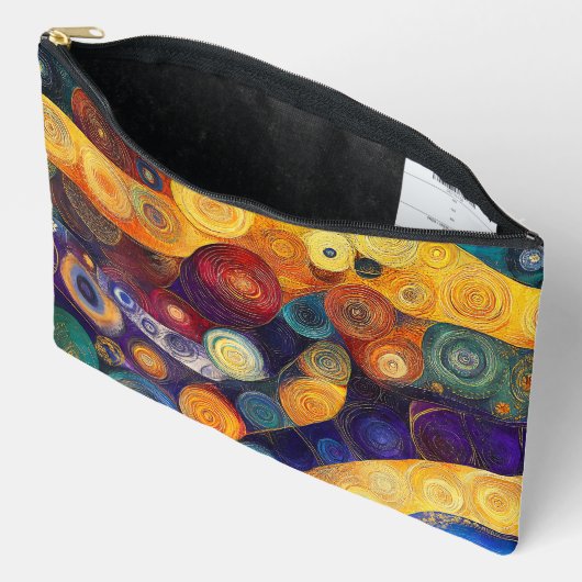 黄色のオレンジ色の青い紫の抽象芸術 アクセサリーポーチ (見開き)