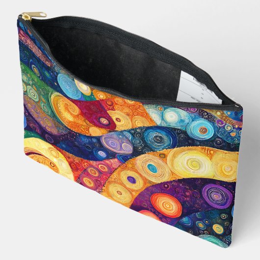 黄色のオレンジ色の青い紫の抽象芸術 アクセサリーポーチ (見開き)