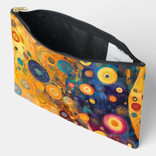 黄色のオレンジ色の青い紫の抽象芸術 アクセサリーポーチ (見開き)