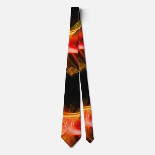 黄色のオレンジ色の黒のフラクタル波と渦巻き ネクタイ (正面)
