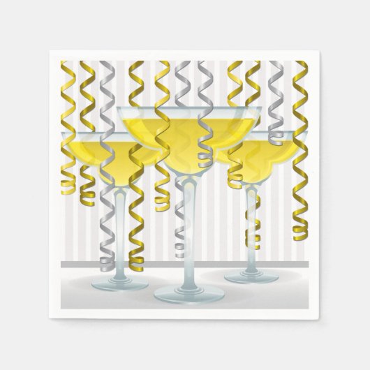 黄色のカクテルとリボン スタンダードカクテルナプキン (正面)