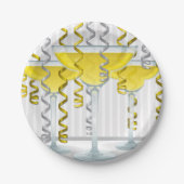 黄色のカクテルとリボン ペーパープレート (正面)
