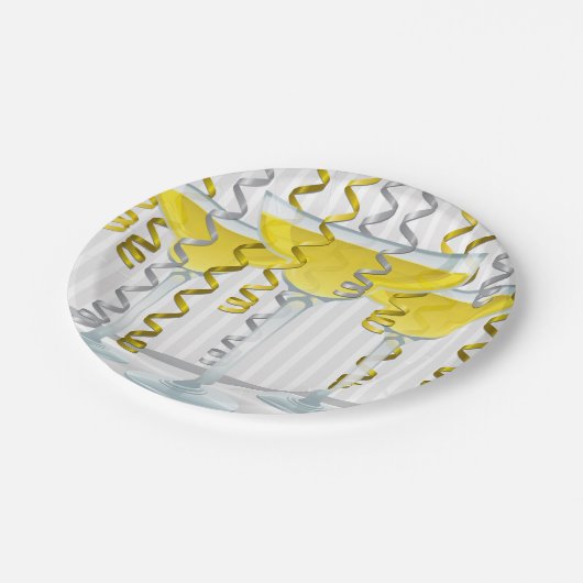 黄色のカクテルとリボン ペーパープレート (アングル)