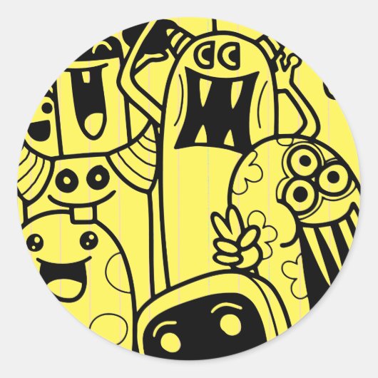 黄色のカスタマイズ可能なステッカー ハッピー モンスター ラウンドシール (正面)