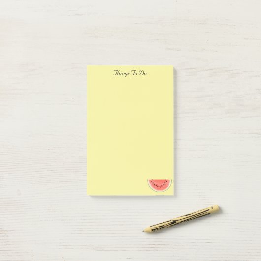 黄色のカスタムポストイットノートにスイカフルーツ ポストイット (デスク上)