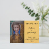 黄色のカスタム写真の卒業式の日付カードを保存 案内ポストカード (スタンド正面)