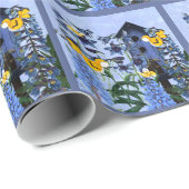 黄色のカナリアとラークスパーガーデンとバードハウス ラッピングペーパー (ロールコーナー)