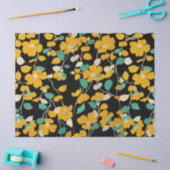 黄色のカメリア葉ス、白の緑のフローラ 薄葉紙 (クラフト)