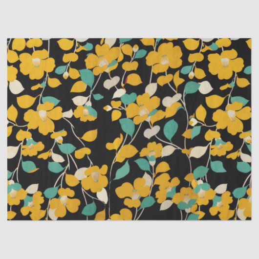 黄色のカメリア葉ス、白の緑のフローラ 薄葉紙 (正面)