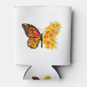 黄色のカリフォルニアポピーと花の蝶 缶クーラー (正面)