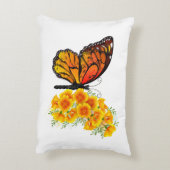 黄色のカリフォルニアポピーを持つ花蝶 アクセントクッション (裏面(縦))