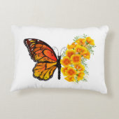 黄色のカリフォルニアポピーを持つ花蝶 アクセントクッション (裏面)
