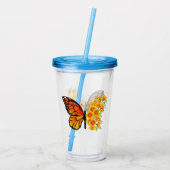 黄色のカリフォルニアポピーを持つ花蝶 アクリルタンブラー (裏面)
