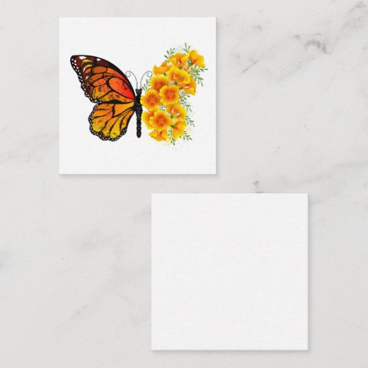 黄色のカリフォルニアポピーを持つ花蝶 エンクロージャーカード (正面/裏面)