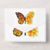 黄色のカリフォルニアポピーを持つ花蝶 オールインワン招待状 (裏面)