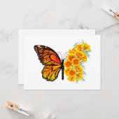 黄色のカリフォルニアポピーを持つ花蝶 カード (正面/裏面インサイチュ)