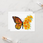 黄色のカリフォルニアポピーを持つ花蝶 カード (正面/裏面インサイチュ)