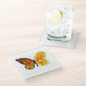 黄色のカリフォルニアポピーを持つ花蝶 ガラスコースター (アングル)