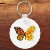 黄色のカリフォルニアポピーを持つ花蝶 キーホルダー (正面)