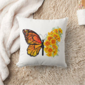 黄色のカリフォルニアポピーを持つ花蝶 クッション (ブランケット)