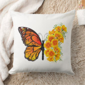 黄色のカリフォルニアポピーを持つ花蝶 クッション (ブランケット)
