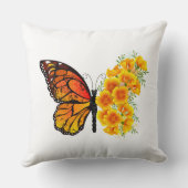 黄色のカリフォルニアポピーを持つ花蝶 クッション (裏面)