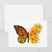 黄色のカリフォルニアポピーを持つ花蝶 サンキューカード (正面/裏面)