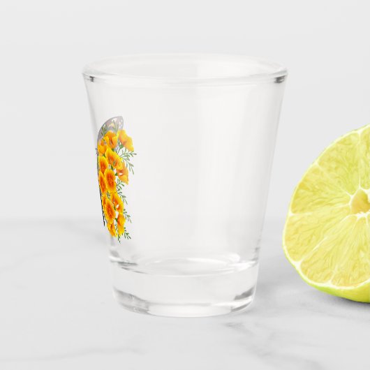 黄色のカリフォルニアポピーを持つ花蝶 ショットグラス (右)