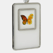 黄色のカリフォルニアポピーを持つ花蝶 シルバープレートフレームオーナメント (右)