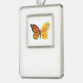 黄色のカリフォルニアポピーを持つ花蝶 シルバープレートフレームオーナメント (左)