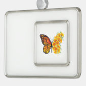 黄色のカリフォルニアポピーを持つ花蝶 シルバープレートフレームオーナメント (左)