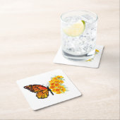 黄色のカリフォルニアポピーを持つ花蝶 スクエアペーパーコースター (インサイチュ)