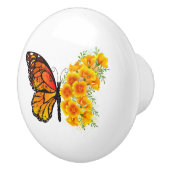 黄色のカリフォルニアポピーを持つ花蝶 セラミックノブ (右)