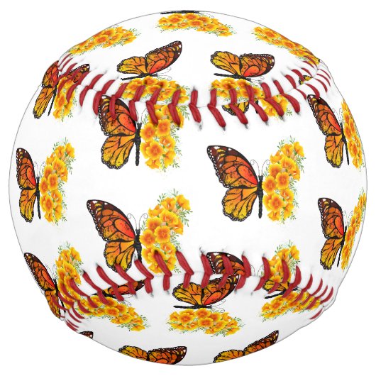 黄色のカリフォルニアポピーを持つ花蝶 ソフトボール (正面)