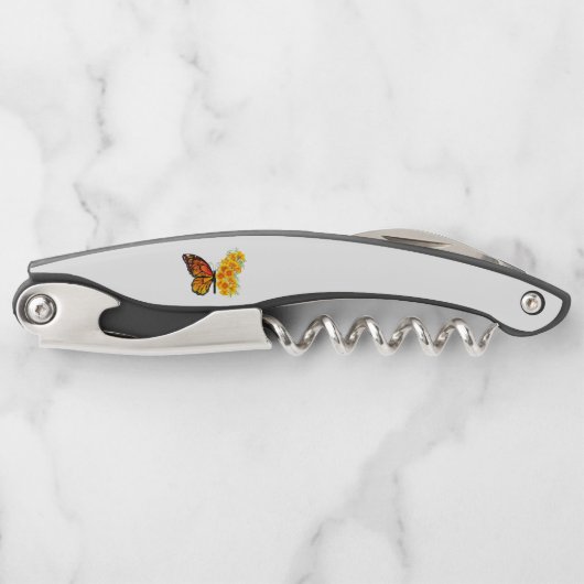 黄色のカリフォルニアポピーを持つ花蝶 ソムリエナイフ (正面)