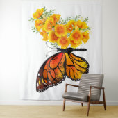 黄色のカリフォルニアポピーを持つ花蝶 タペストリー (インサイチュ)