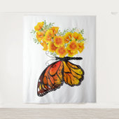 黄色のカリフォルニアポピーを持つ花蝶 タペストリー (正面)