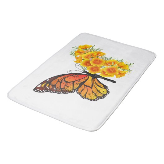 黄色のカリフォルニアポピーを持つ花蝶 バスマット (アングル)