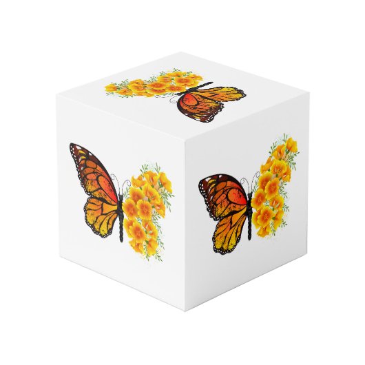 黄色のカリフォルニアポピーを持つ花蝶 フォトキューブ (裏面アングル)