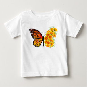 黄色のカリフォルニアポピーを持つ花蝶 ベビーTシャツ