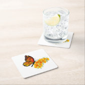 黄色のカリフォルニアポピーを持つ花蝶 ペーパーコースター (インサイチュ)