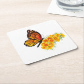 黄色のカリフォルニアポピーを持つ花蝶 ペーパーコースター (アングル)