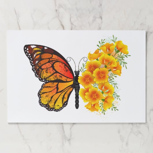 黄色のカリフォルニアポピーを持つ花蝶 ペーパーパッド (正面)