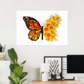 黄色のカリフォルニアポピーを持つ花蝶 ポスター (ホームオフィス)