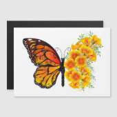 黄色のカリフォルニアポピーを持つ花蝶 マグネット招待状 (正面/裏面)