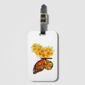 黄色のカリフォルニアポピーを持つ花蝶 ラゲッジタグ (正面縦)