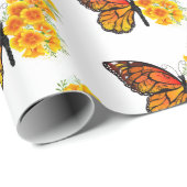 黄色のカリフォルニアポピーを持つ花蝶 ラッピングペーパー (ロールコーナー)