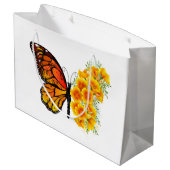 黄色のカリフォルニアポピーを持つ花蝶 ラージペーパーバッグ (裏面アングル)